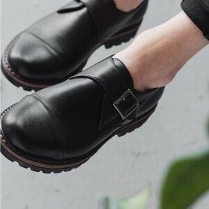 GOR ITALIAN Handmade Women black leather monk shoes, oxford women shoes.
